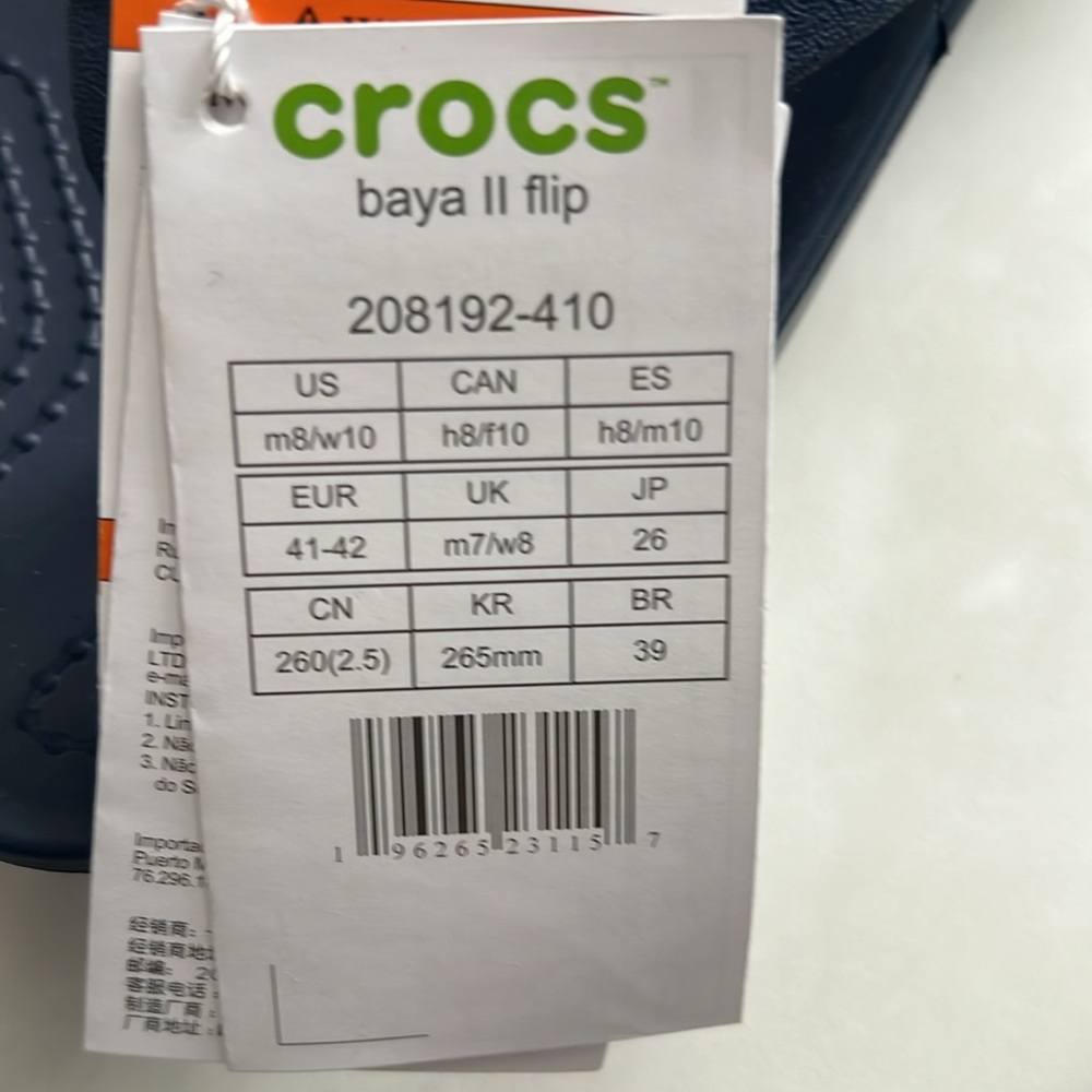 NWT Unisex Crocs Navy Baya Ii Flip Shoes Men's 8/Women's 10 - Picture 4 of 5
